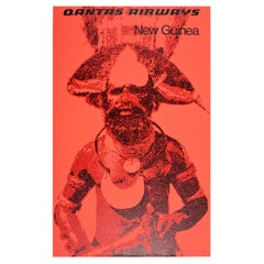 Original Vintage Travel Poster Qantas Airways New Guinea Art Silkscreen Printed