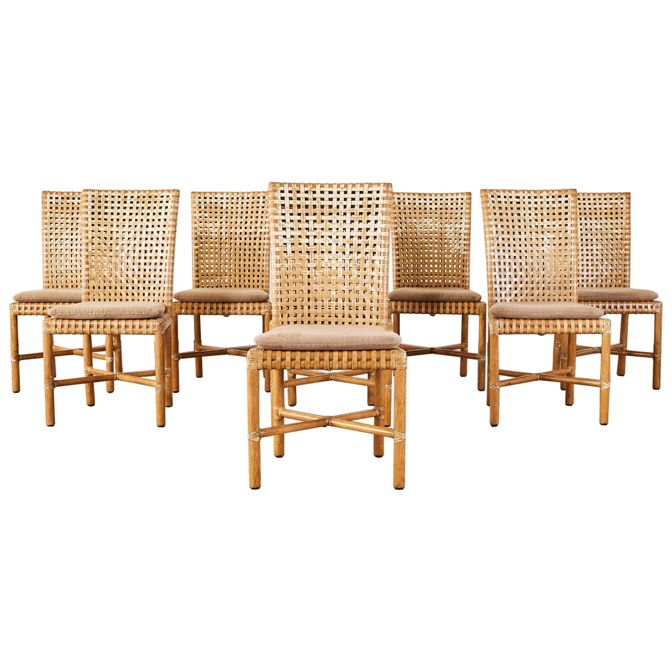 Set of Eight McGuire Laced Leather Rawhide Dining Chairs