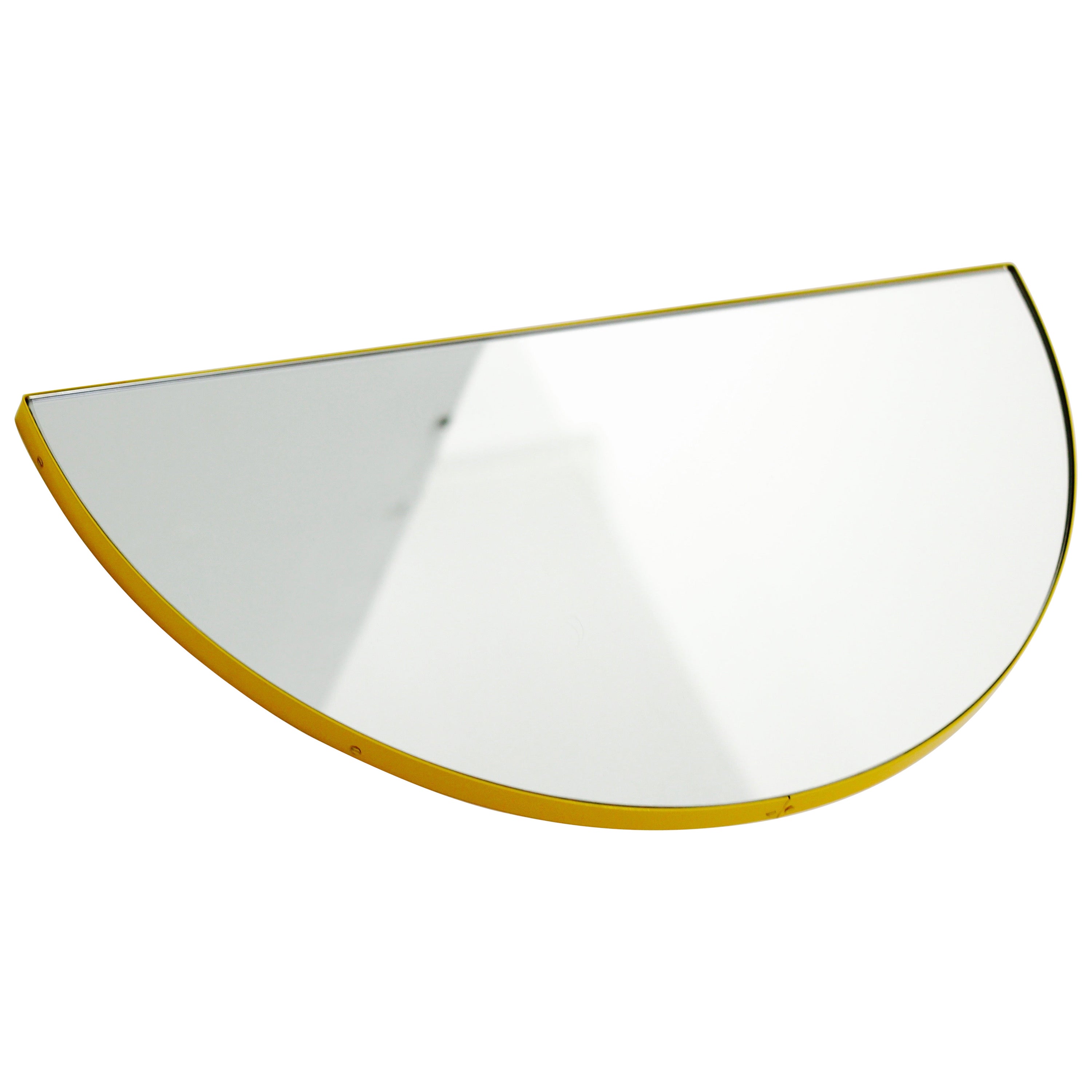 Miroir circulaire moderne Luna à demi-lune avec cadre jaune, personnalisable, grand