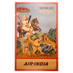 Original Vintage Travel Poster Air India Shikar Hunting Maharaja Horse Design