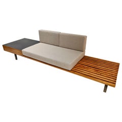 Cansado Bench with Drawer and Cushion in Grey Fabric by Charlotte Perriand