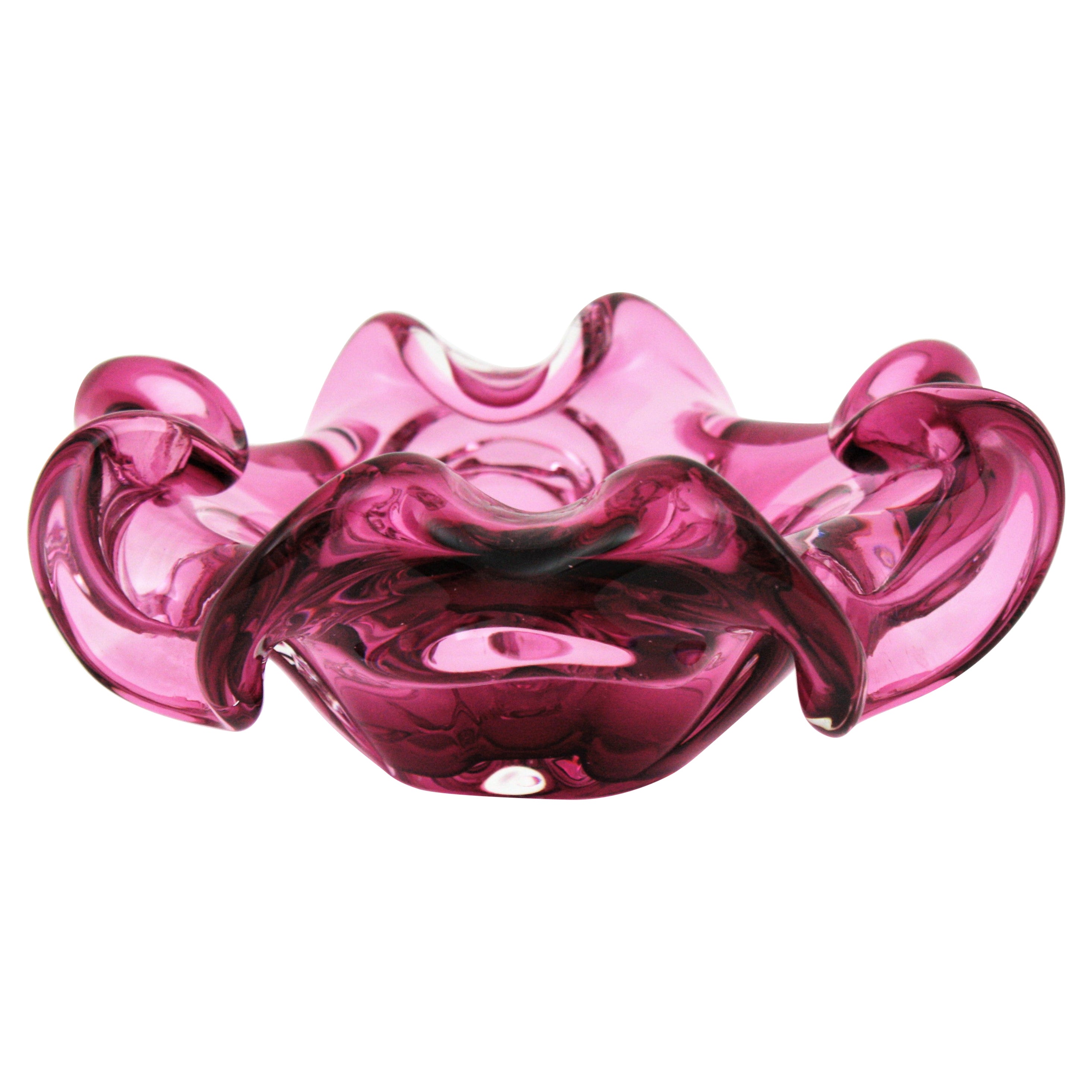 Murano Handblown Pink Sommerso Italian Art Glass Flower Bowl