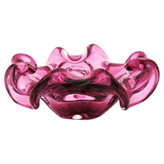 Murano Handblown Pink Sommerso Italian Art Glass Flower Bowl