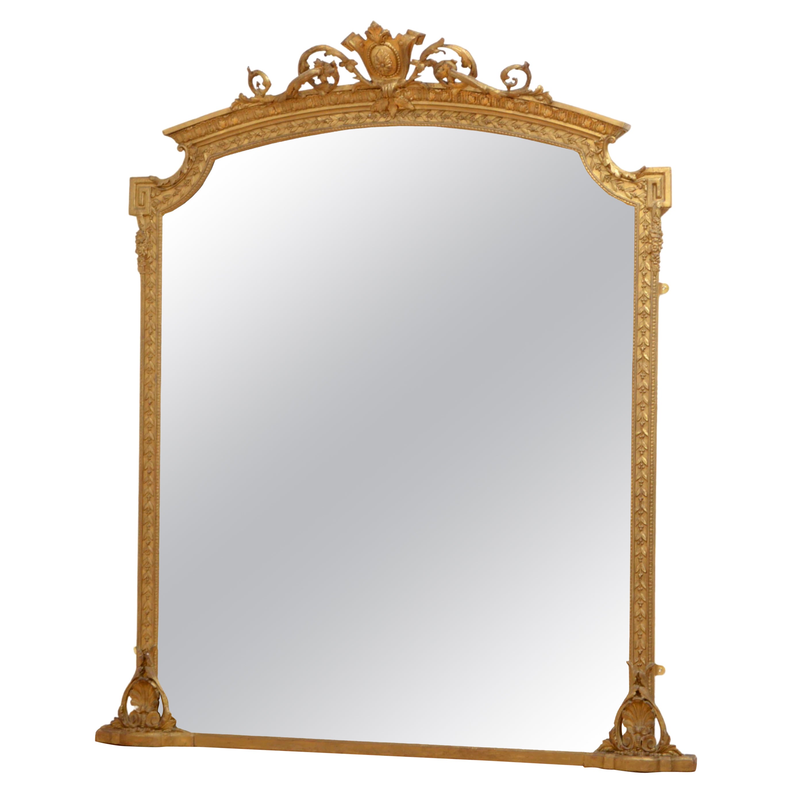 Large English Overmantel Giltwood Mirror For Sale