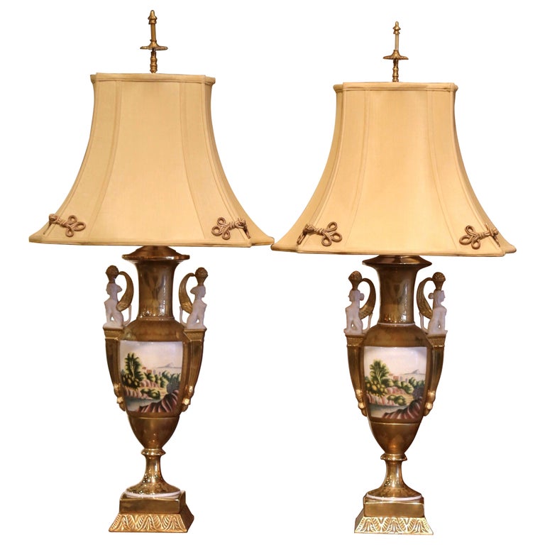 Painted And Gilt Porcelain Table Lamps, Painted Marble And Gold Table Lamp