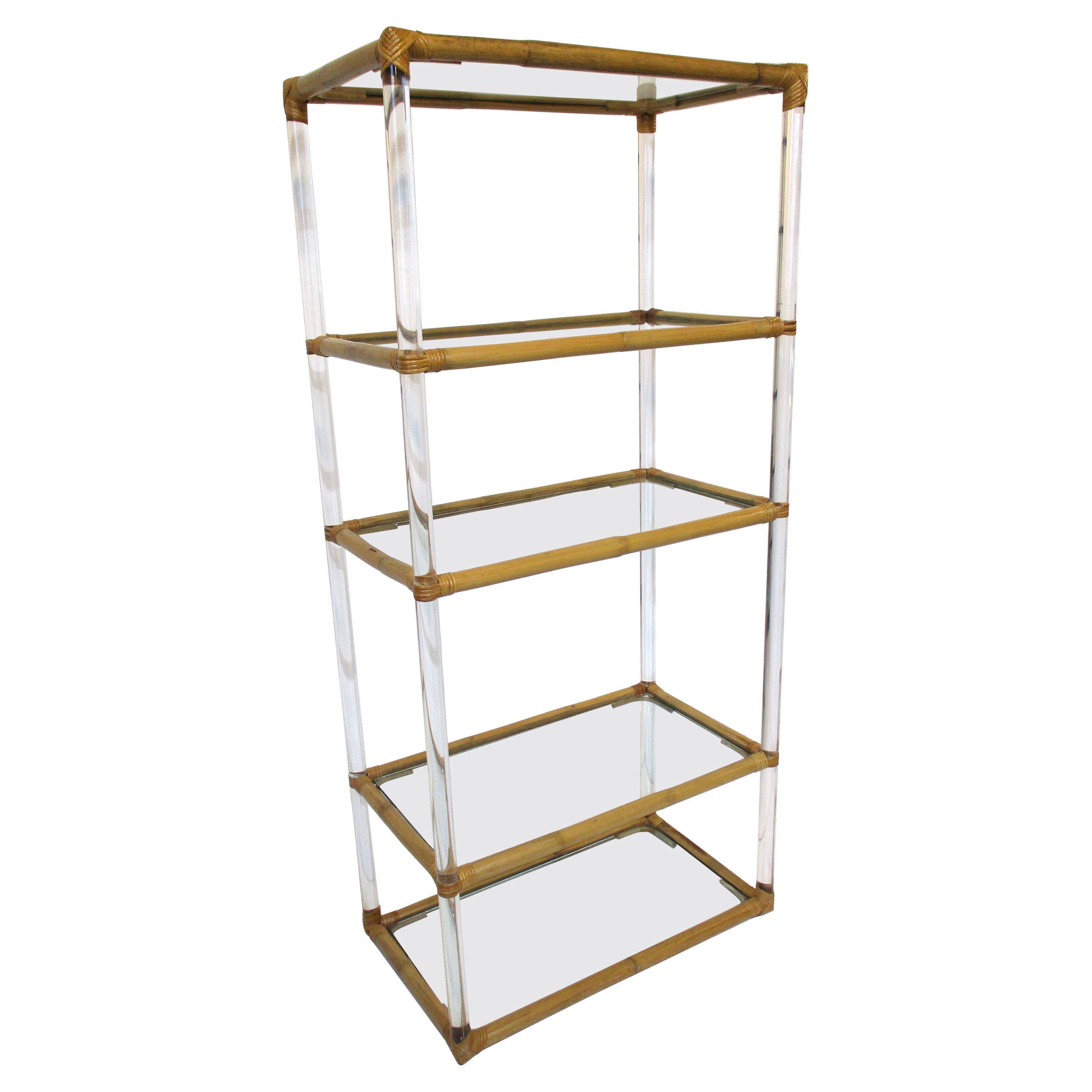 Lucite / Bamboo / Glass Etagere in the Style of Karl Springer For Sale