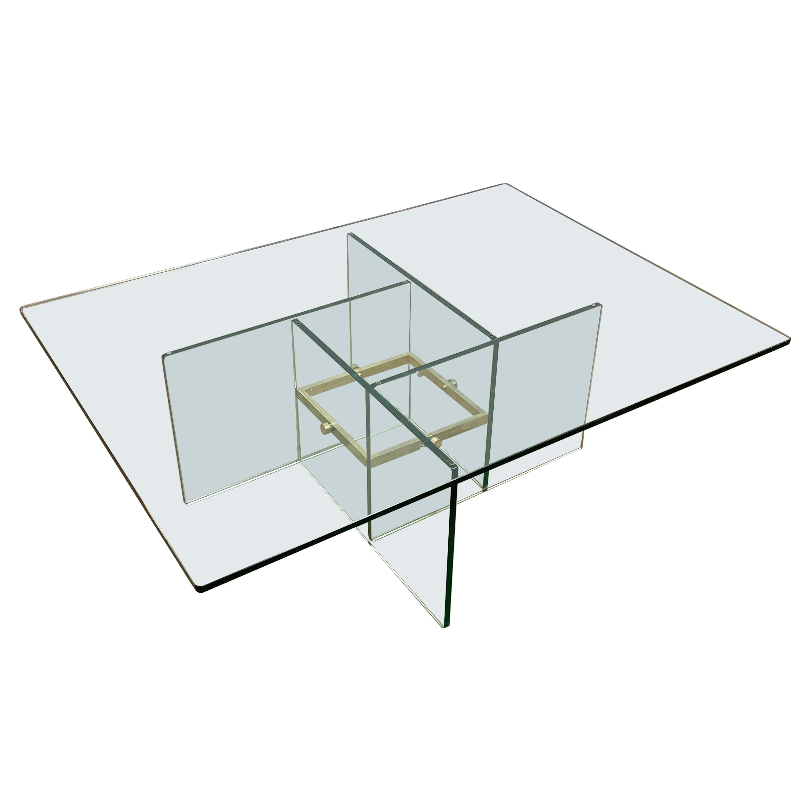 Glass & Brass Coffee Table Attributed to Fontana Arte, Italy, 1970s For Sale