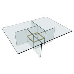 Glass & Brass Coffee Table Attributed to Fontana Arte, Italy, 1970s