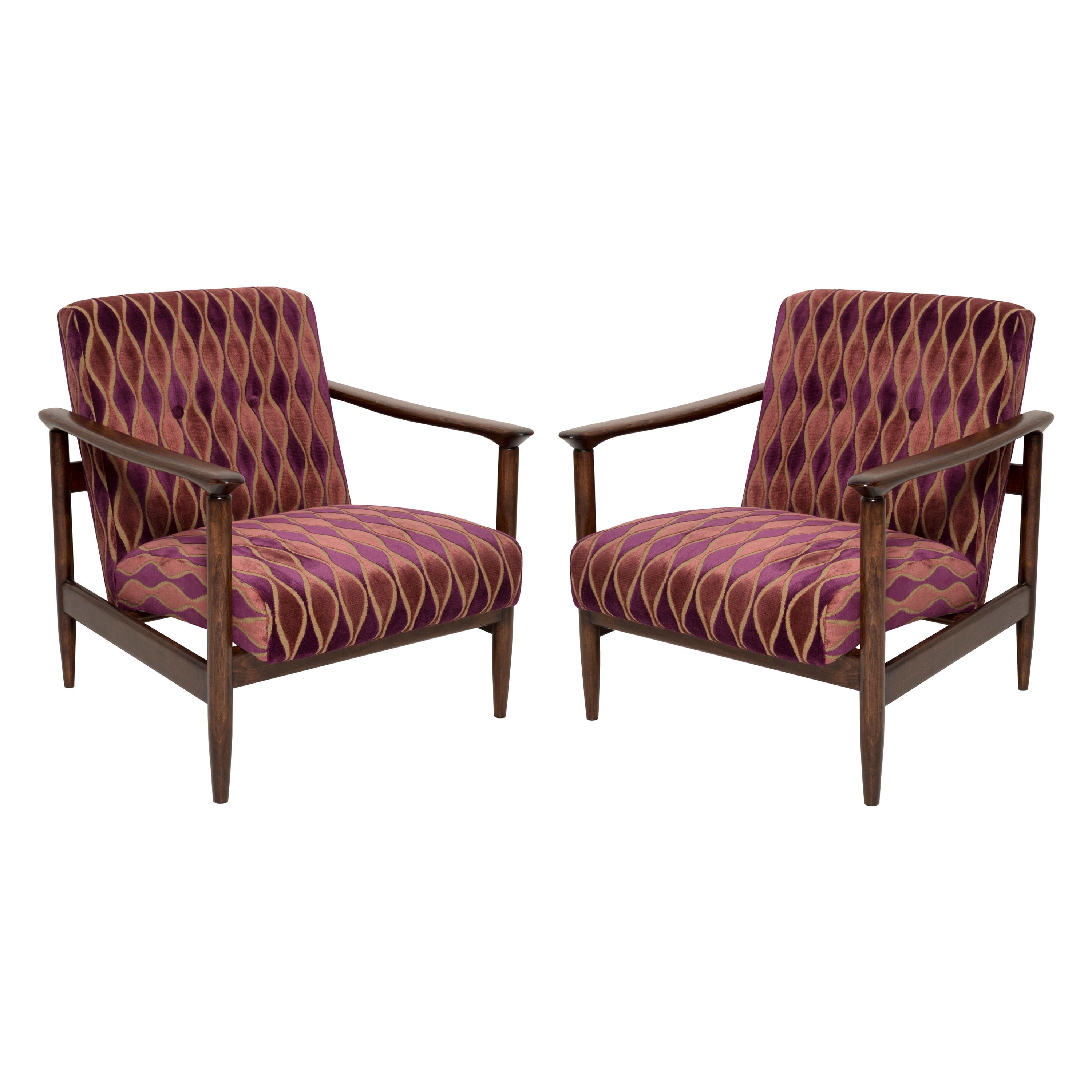 Two Mid-20th Century Pink Pattern Velvet Armchairs, Edmund Homa, Europe, 1960s For Sale