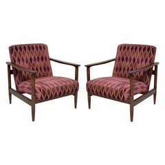 Two Mid-20th Century Pink Pattern Velvet Armchairs, Edmund Homa, Europe, 1960s