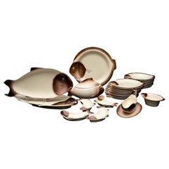 31 Piece Set of Longwy Brown and Cream Fish Plates and Serving Dishes