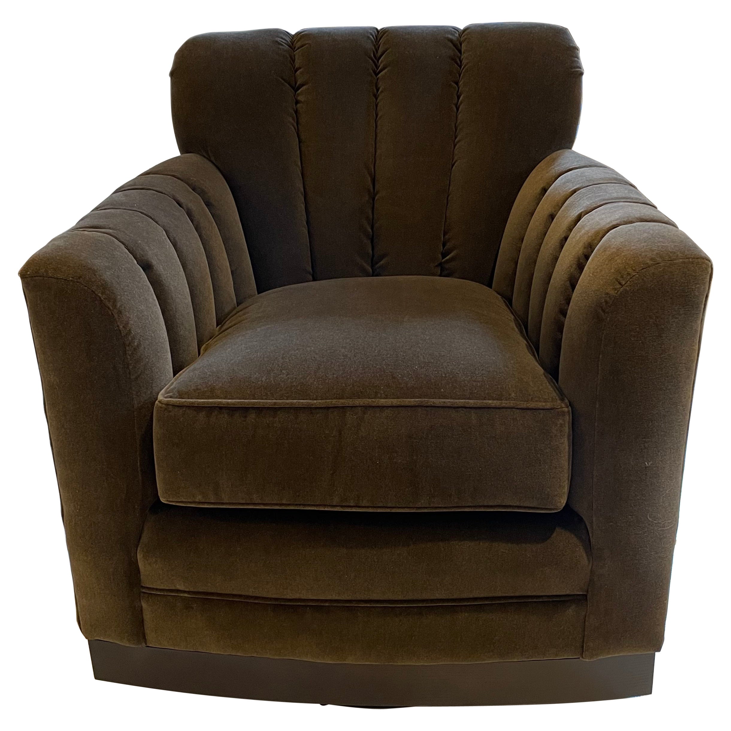 Art Deco Inspired Channel Back Swivel Chair For Sale