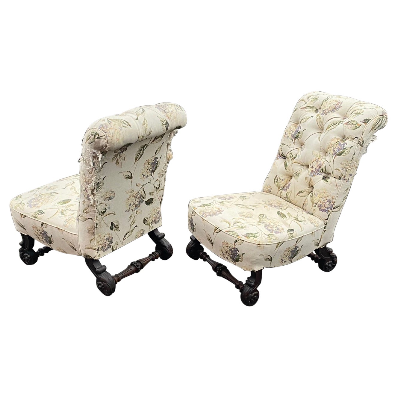 2 Original Napoleon III Low Chairs, France, 1850s For Sale
