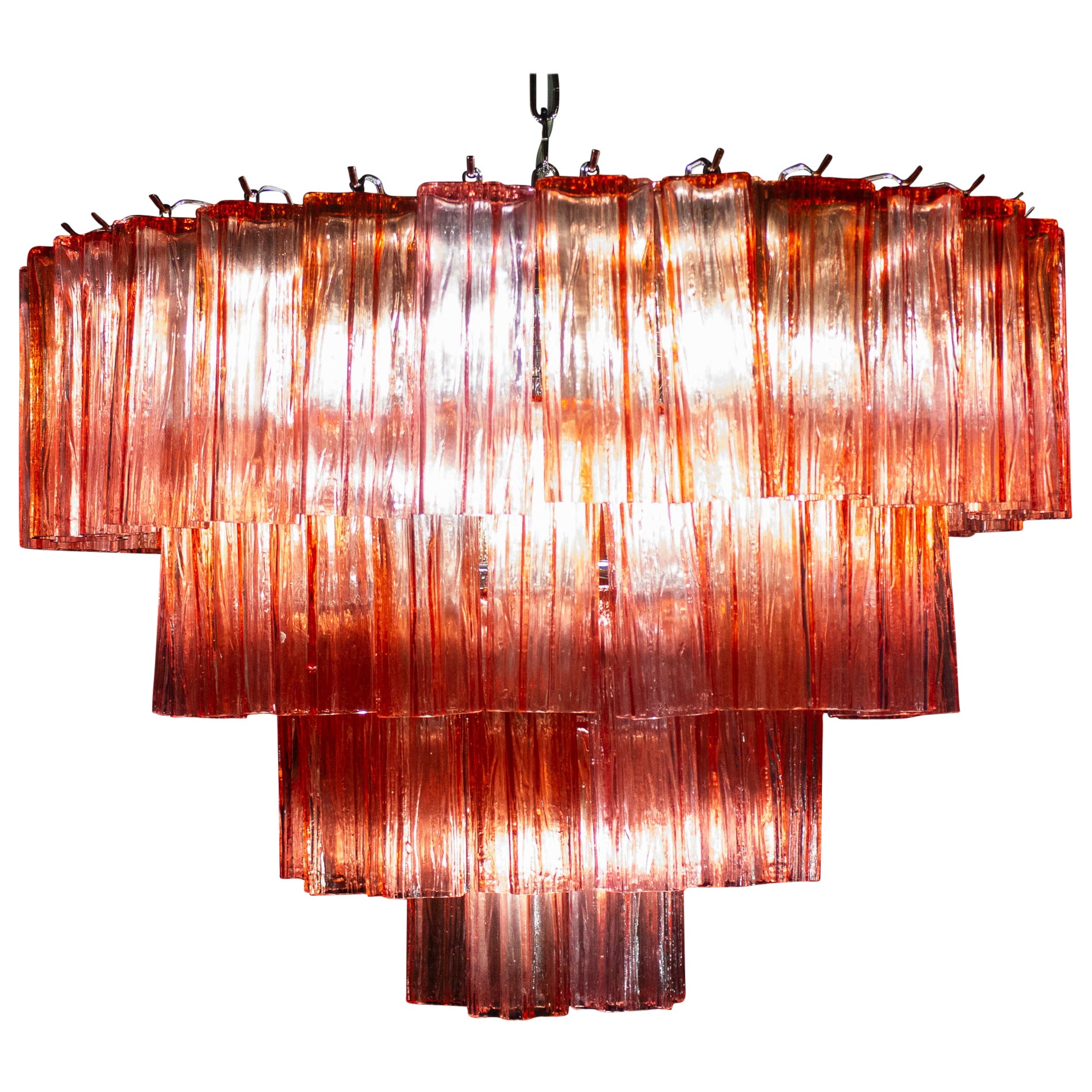 Lampadario Tronchi in vetro di Murano rosso fucsia, 1970