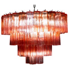Murano Glass Fuchsia Red Tronchi Chandelier, 1970