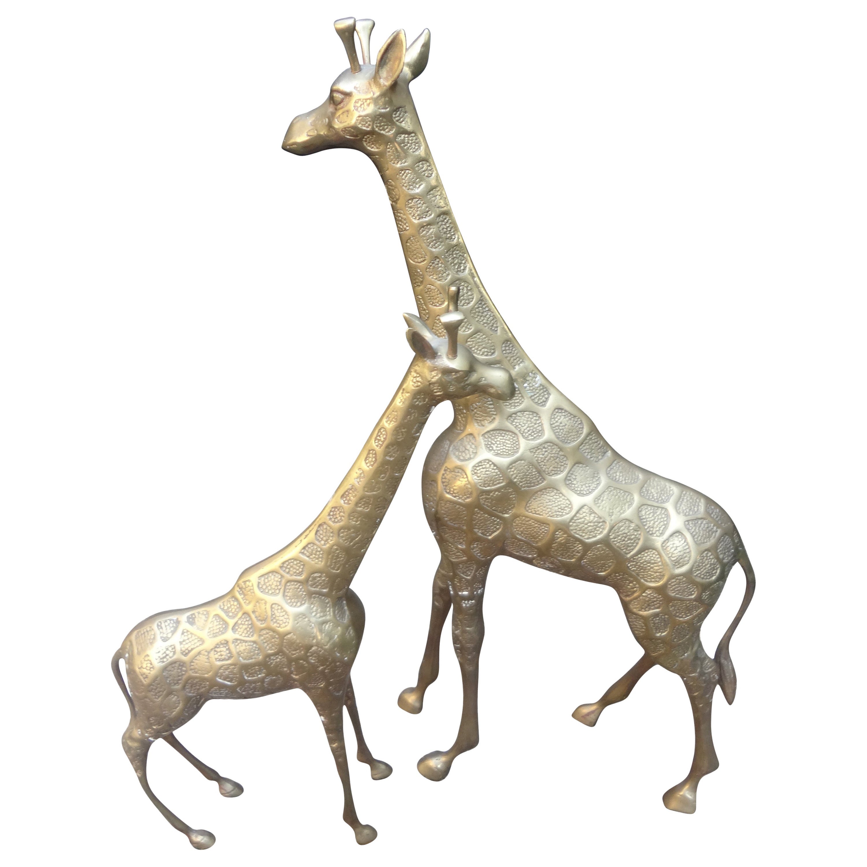 Pair of Midcentury Hollywood Regency Brass Giraffe Statues For Sale