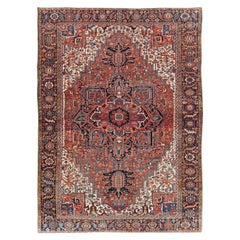 Vintage Mid-20th Century Handmade Persian Heriz Large Room Size Carpet