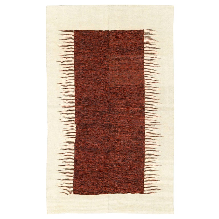 Tapis Couloir Kilim Persan 278x141 Cm – Tissé Main En Laine, Motif Géométrique Orange | Style Ethnique, Hypoallergénique | Neuf Avec étiquette