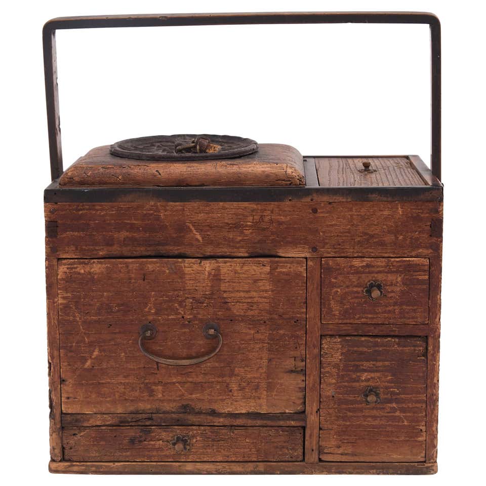 Japanese Wooden Tabako-Bon Box with Handle, c. 1850 at 1stDibs