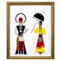 Cheyenne Man and Woman under Umbrella, Original Ledger Style Art by James Black