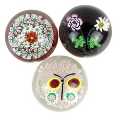 Vintage Fratelli Toso Murano Millefiori Flower Butterfly Italian Art Glass Paperweights