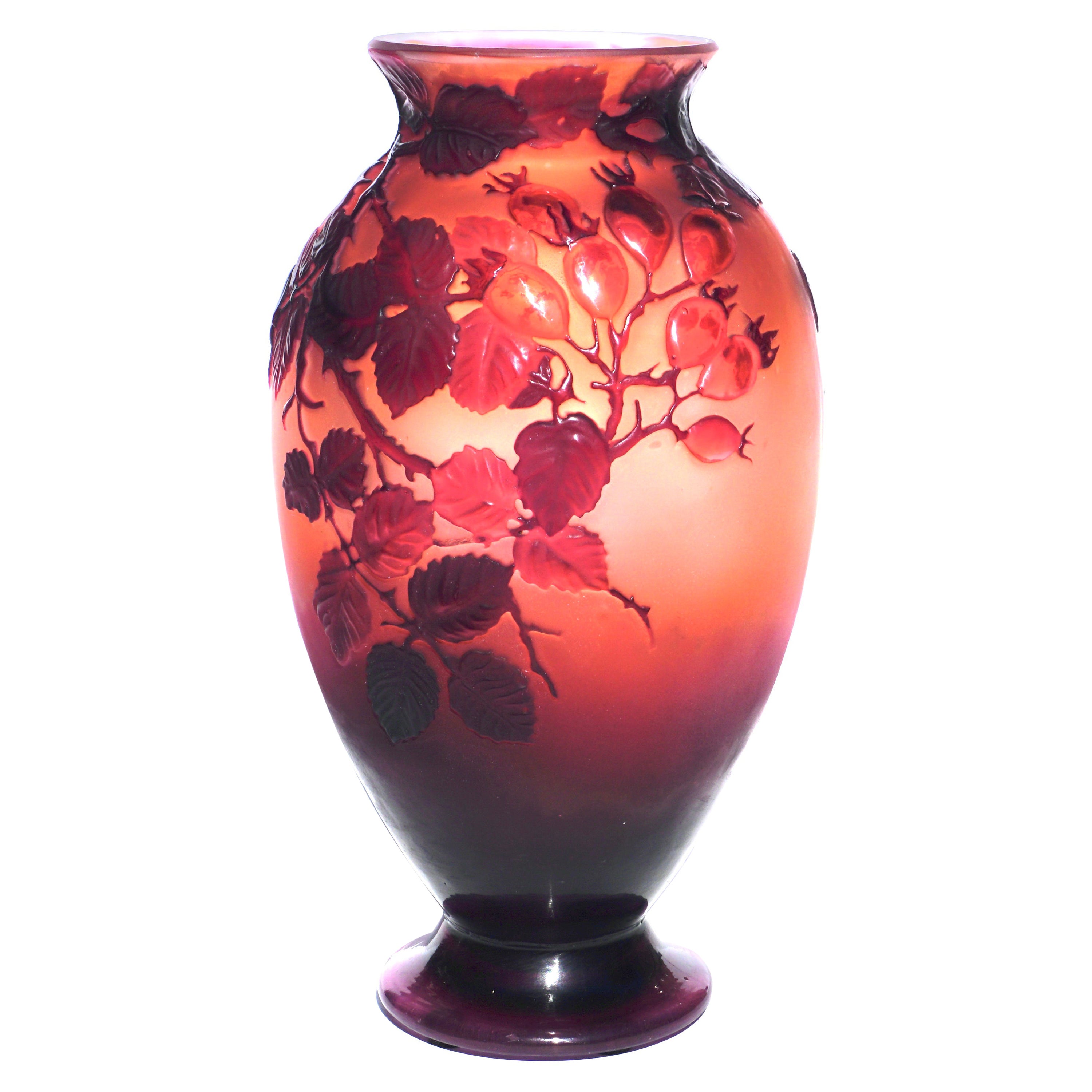 Vase Art nouveau soufflé à la moule en forme de rose sauvage d'Emile Galle