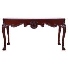 Vintage Baker Furniture Georgian Carved Mahogany Console or Sofa Table, Newly Refinished