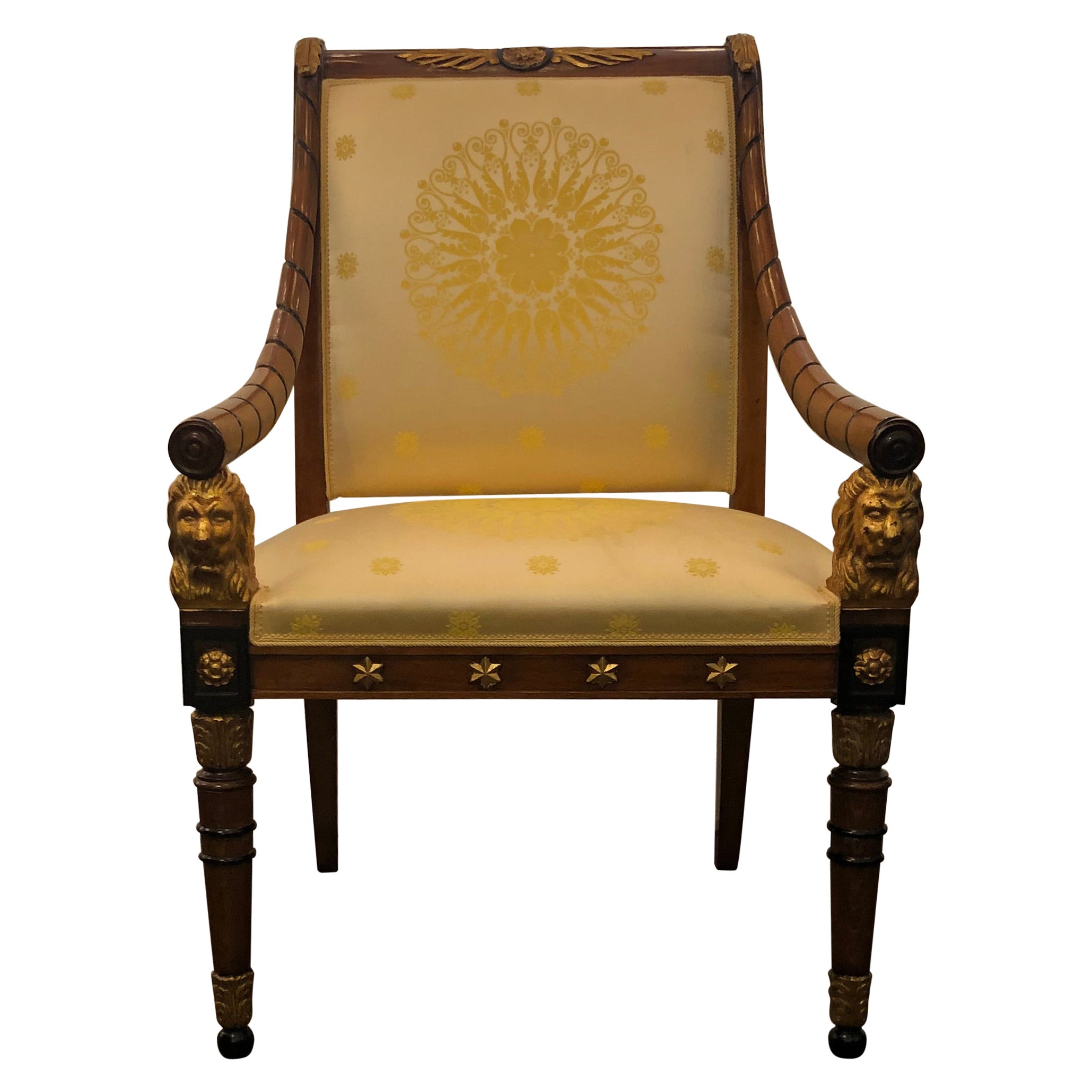 Empire Style Parcel Gilt and Ebonized Armchair For Sale