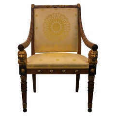Antique Empire Style Parcel Gilt and Ebonized Armchair