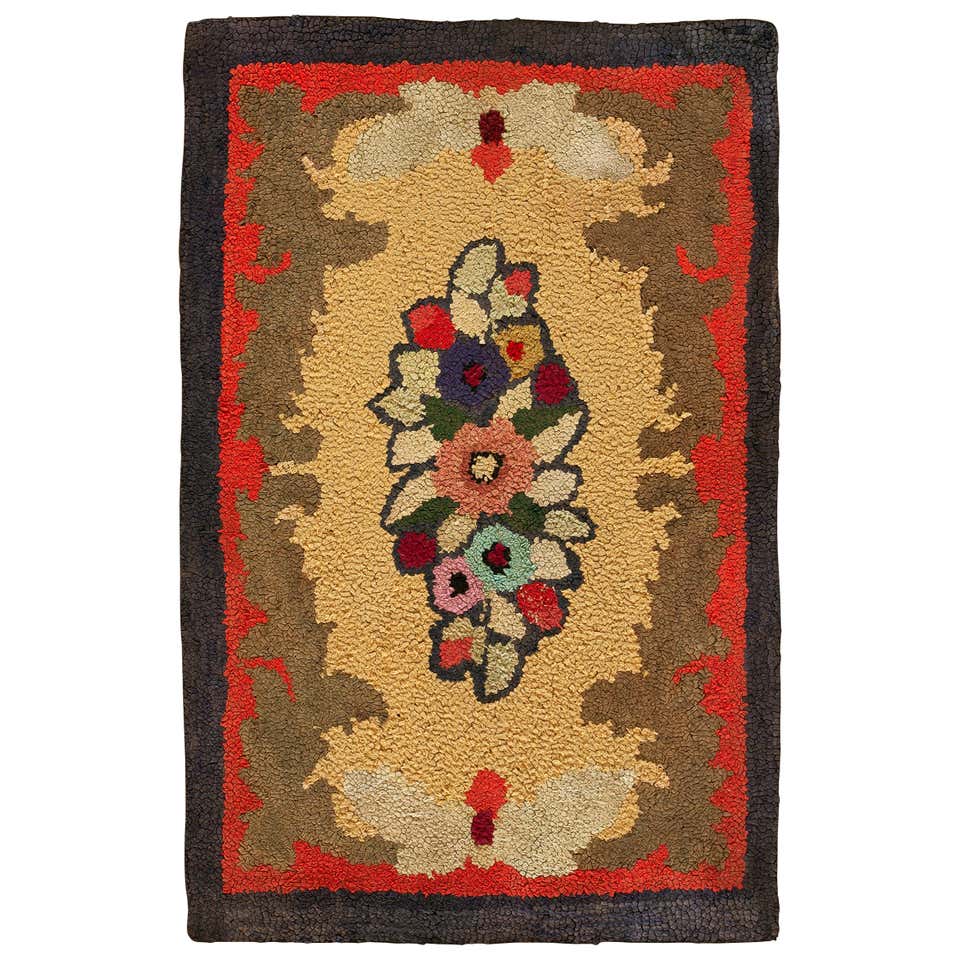 Looped Rug Vintage Early American Hand Hooked Rug For Sale at 1stDibs | early american ...