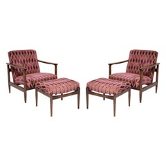 Coppia di poltrone e sgabelli in velluto rosa vintage, Edmund Homa, Europa, anni '60