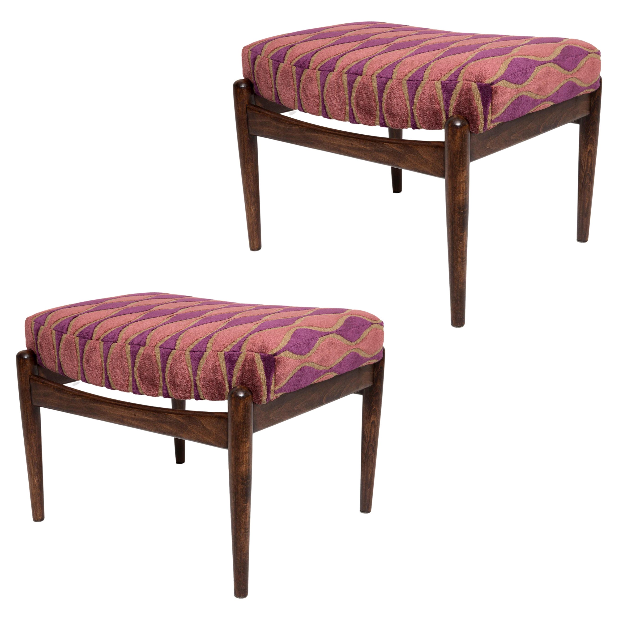 Pair of 20th Century Pink Pattern Velvet Vintage Footstools, Edmund Homa, 1960s