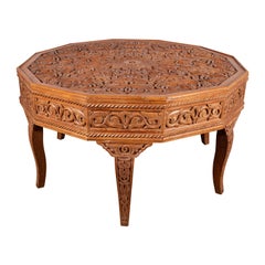 Antique Moroccan Center Table Hand Carved from Atlas Cedar