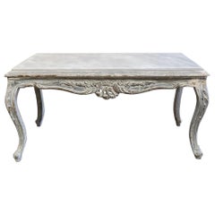 Vintage Painted French Style Coffee Table with Marble Top