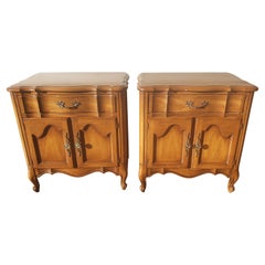 White Furniture French Country Solid Maple Nightstands Side Tables, Circa 1960s