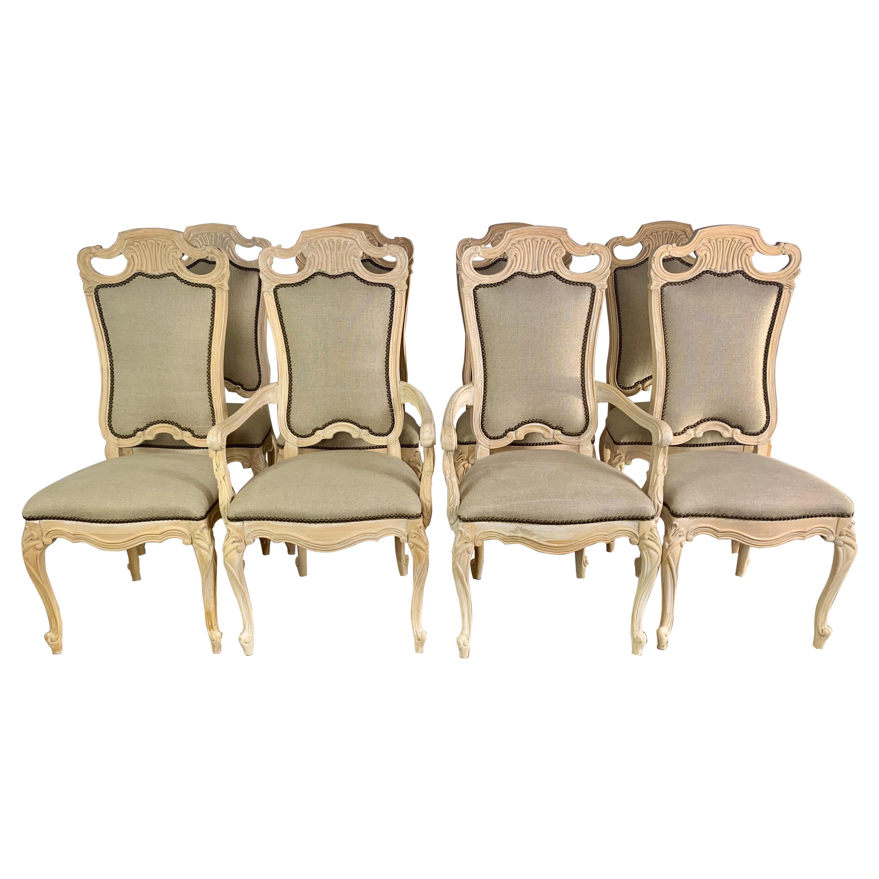 Set of Eight Italian Carved Dining Chairs C.1940’s For Sale