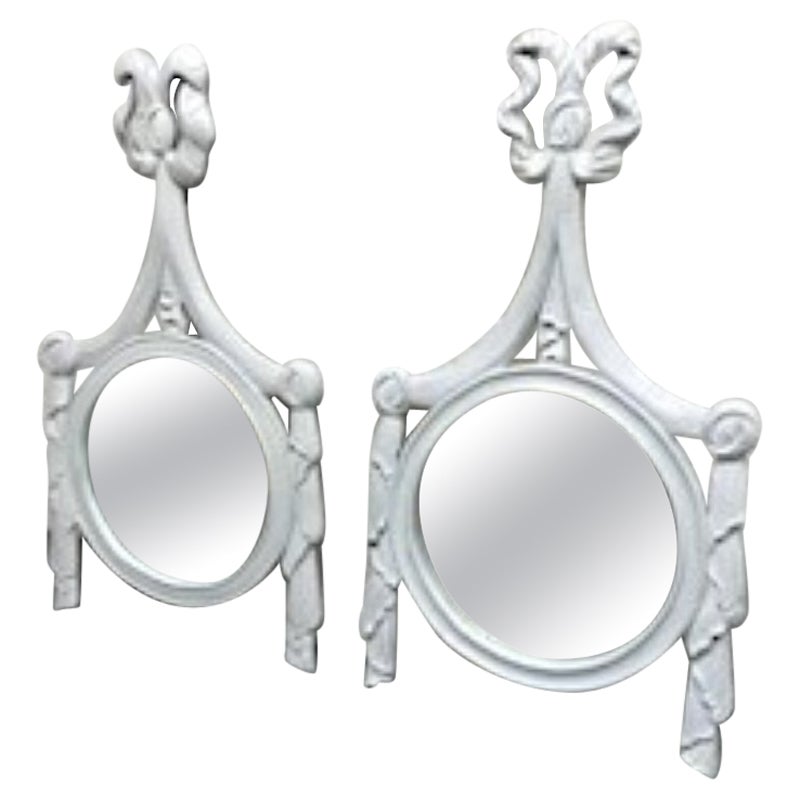 Two Italian White Carved Wood Ribbon Mirrors