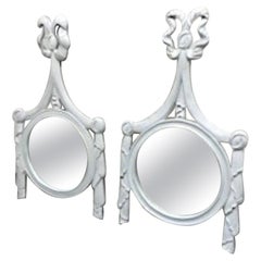 Two Italian White Carved Wood Ribbon Mirrors