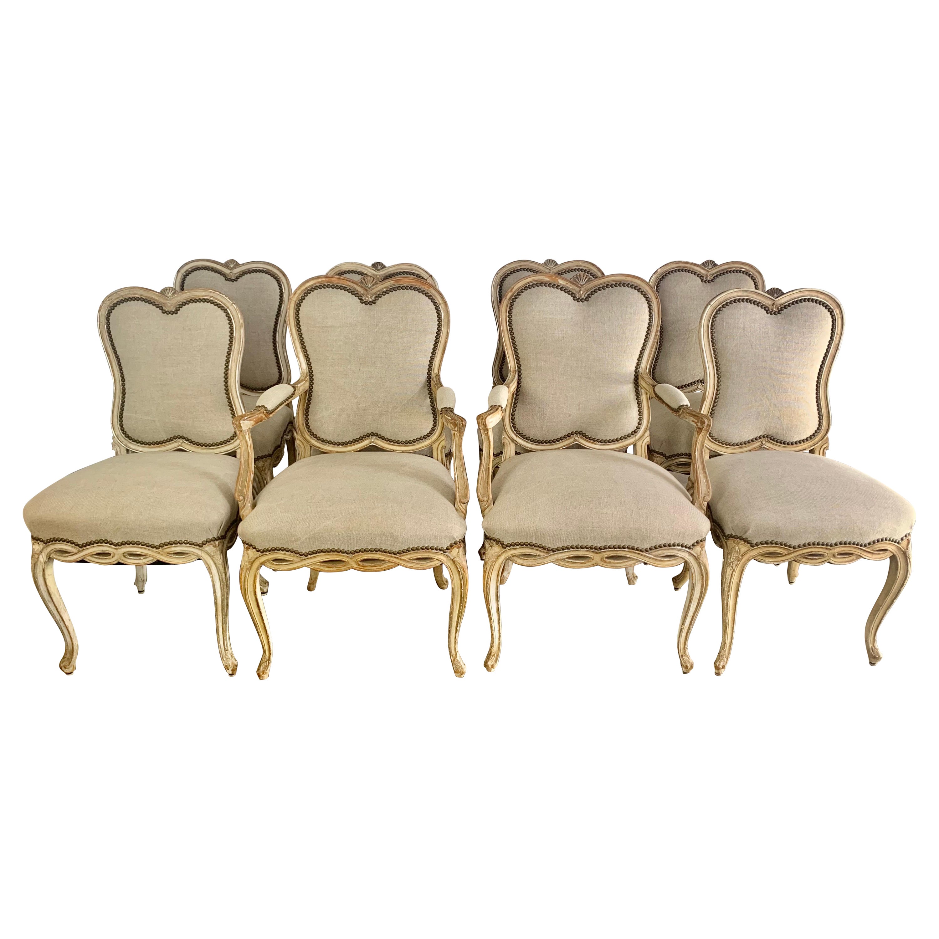Set of Eight Vintage French Painted Cane Back Dining Chairs at 1stDibs