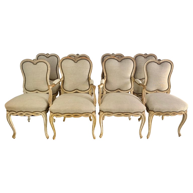 Set of Eight French Painted Dining Chairs C. 1930's For Sale