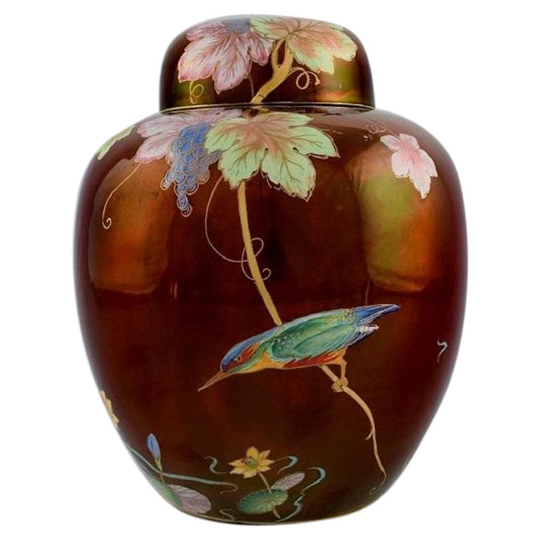 Carlton Ware, England, Large Lidded Vase in Hand-Painted Porcelain For Sale