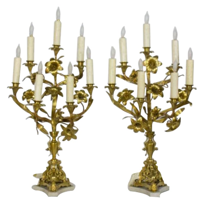 Pair of French Lily Candelabra For Sale