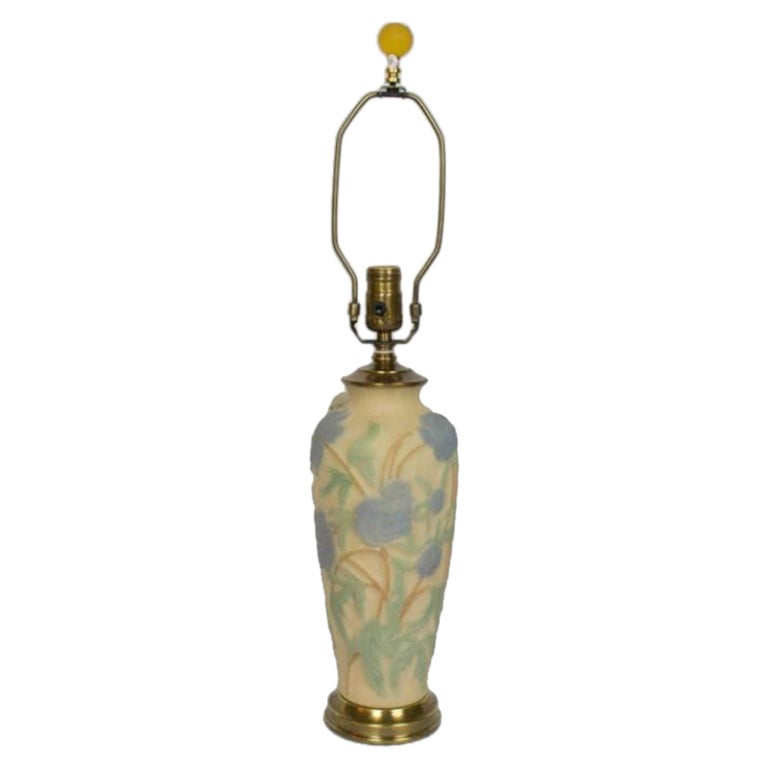 Phoenix Consolidated Glass Lamp with Blue Flowers For Sale