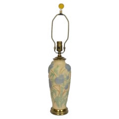 Used Phoenix Consolidated Glass Lamp with Blue Flowers