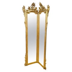 18th Century, Italian Angular Floor Mirror, Pure Gold Leaf