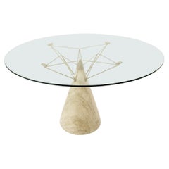 Dining Table in Travertine, Brass and Glass Top. Italy, 1980s
