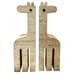 Pair of Giraffe Bookends by Fratelli Mannelli, Travertine, 1970s