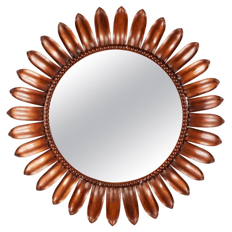Large Hardwood Daisy Mirror For Sale at 1stDibs