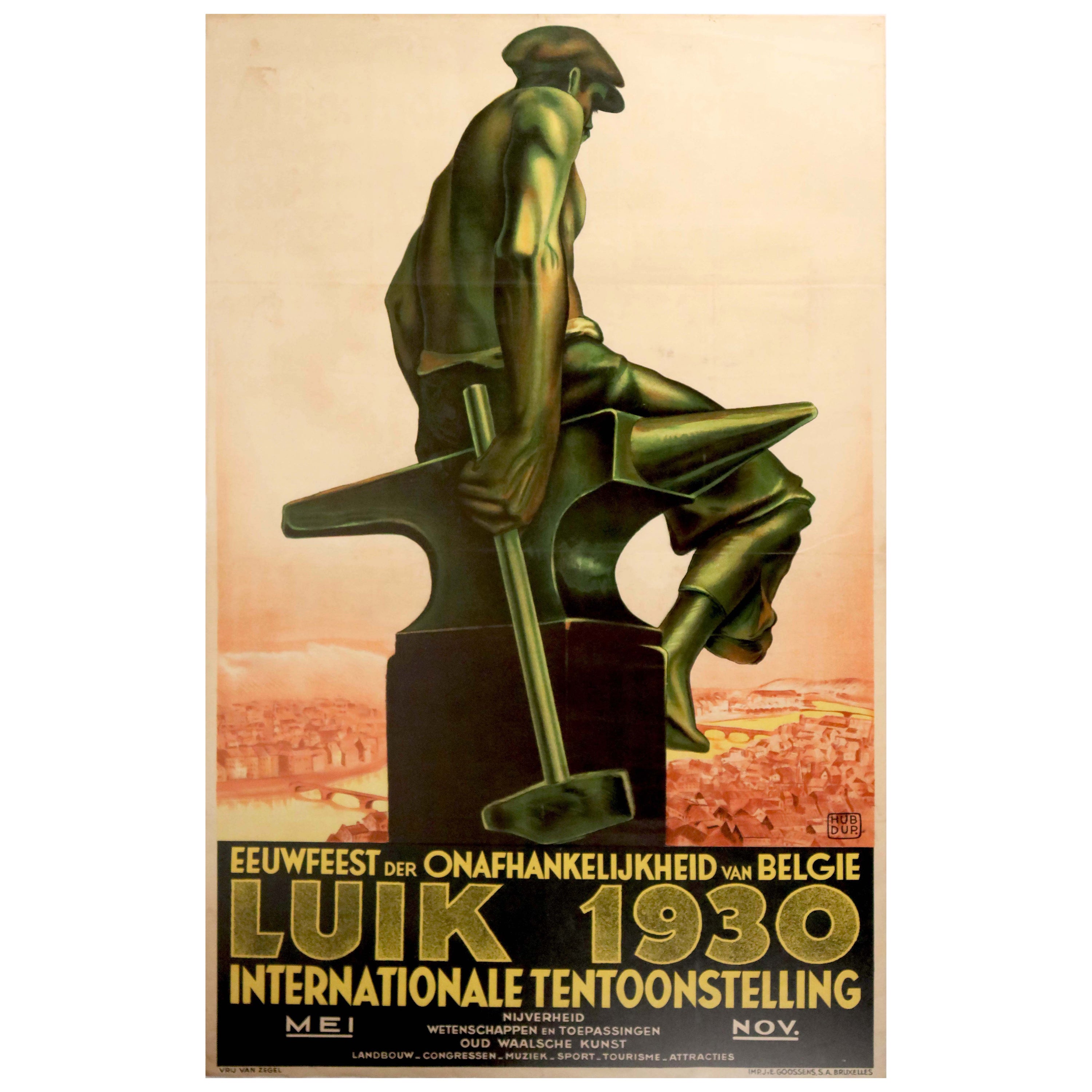 Original Vintage Poster Luik 1930 Liege Exhibition Belgium Independence Event For Sale
