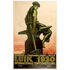 Affiche rétro originale de Luik, Exposition de Liège de 1930, Belgique, événement d'indépendance